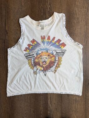 Forever 21 Girls White Graphic Tank with Rainbow Van Halen 1982 Lion Size 13/14
